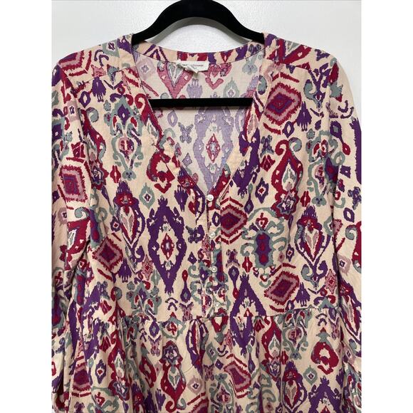 Beach Lunch Lounge Dress Geo Aztec Cottage Tiered Casual Festival Preppy Boho M - Picture 2 of 11